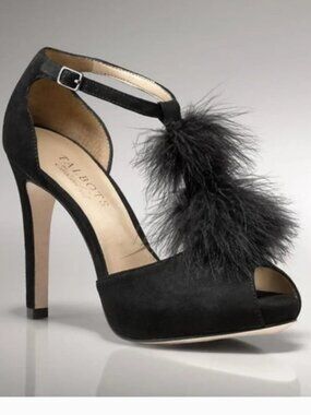 Talbots Elana Black Peep Toe Heels T-Strap Size 8